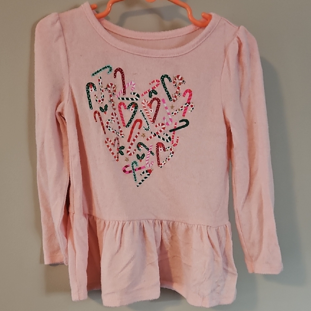 Cat & Jack Pink Candy Cane Heart Long Sleeve Tee